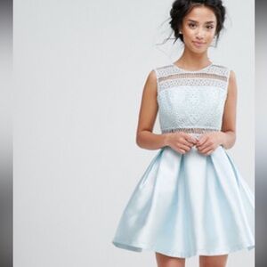 Chi Chi London avaya Light Blue Lace and Satin petite Dress